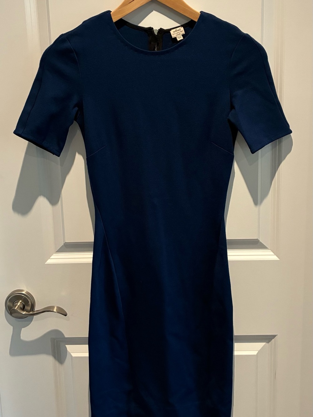 Aritzia Wilfred Navy Short-Sleeve Midi Sheath Dress